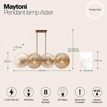 Потолочная люстра Maytoni Aster MOD007PL-08G1