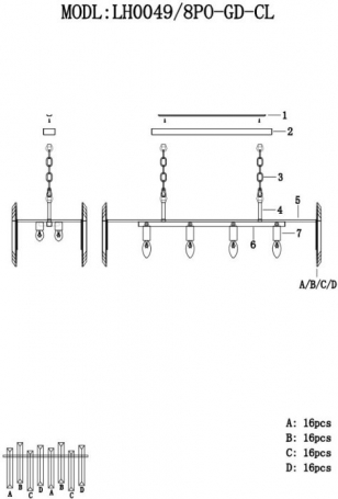 Подвесная люстра Laurina LH0049/8PO-GD-CL